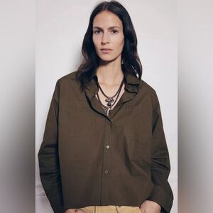 ZARA WOMAN | Cropped Poplin Shirt ZW Collection Khaki Button Down